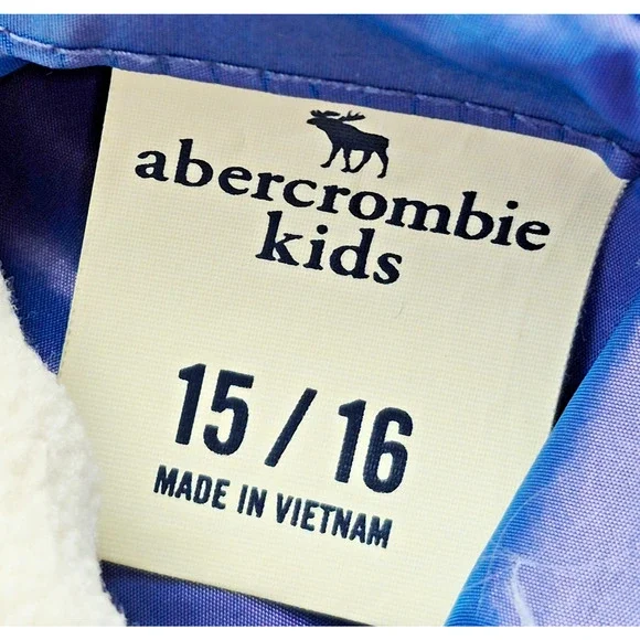 Abercrombie Kids Puffer Jacket Coat Sz 15/16 Blue with Hood Faux Fur Lining - Picture 3 of 11